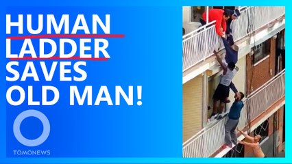 Heroes Climb Building to Save Old Man Hanging From Balcony