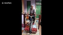 Malaysian veteran builds static bike from scraps during quarantine