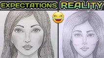 What we expect to draw but what is the reality | Drawing face of girl | pencil drawing | Crazy Art by Rahul