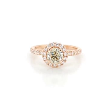 Champagne Diamond Halo Engagement Ring in 14kt. Rose Gold (GIA Certified 0.78ct.)