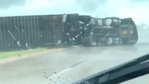 Truck flipped in storm