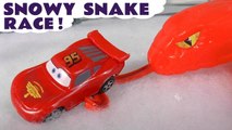 Disney Cars McQueen in Hot Wheels Snowy Snake Race with Funny Funlings vs Marvel Avengers 4 Superheroes in this Family Friendly Full Episode English Toy Story from a Family Channel