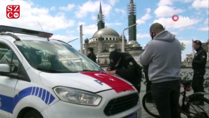 Spor yapmak için bisikletle Taksim'e geldi, ceza yedi