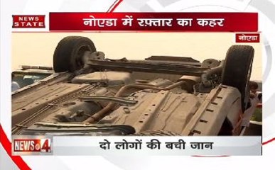 नोएडा में टायर फटने से कार पलटा, कोई हताहत नहीं