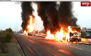 जयपुर में हाइवे पर हाहाकार, आग में जिंदा जल गया एक शख्स