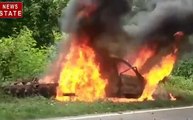 बेगुसराय में हुआ बड़ा कार हादसा, टक्कर के बाद कार में लगी आग, देखिये ये Video