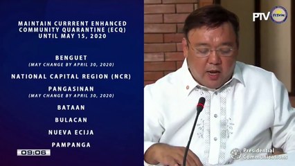 WATCH: Areas under extended Enhanced Community Quarantine until May 15, 2020, as stated by Presidential Spokesperson Harry Roque