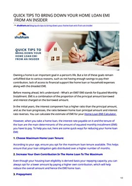 QUICK TIPS TO BRING DOWN YOUR SHUBHAM HOME LOAN EMI FROM AN INSIDER