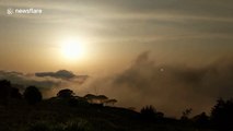 Lebanese valley is invaded by cloud inversion in this timelapse footage