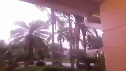 Vivid lightning lights up the sky