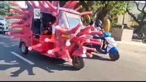 'Corona Auto' on Chennai roads in India for awareness campaign to wear masks amid COVID-19