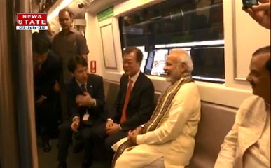पीएम मोदी और मून जे इन ने दिल्ली मेट्रो से किया नोएडा तक का सफर
