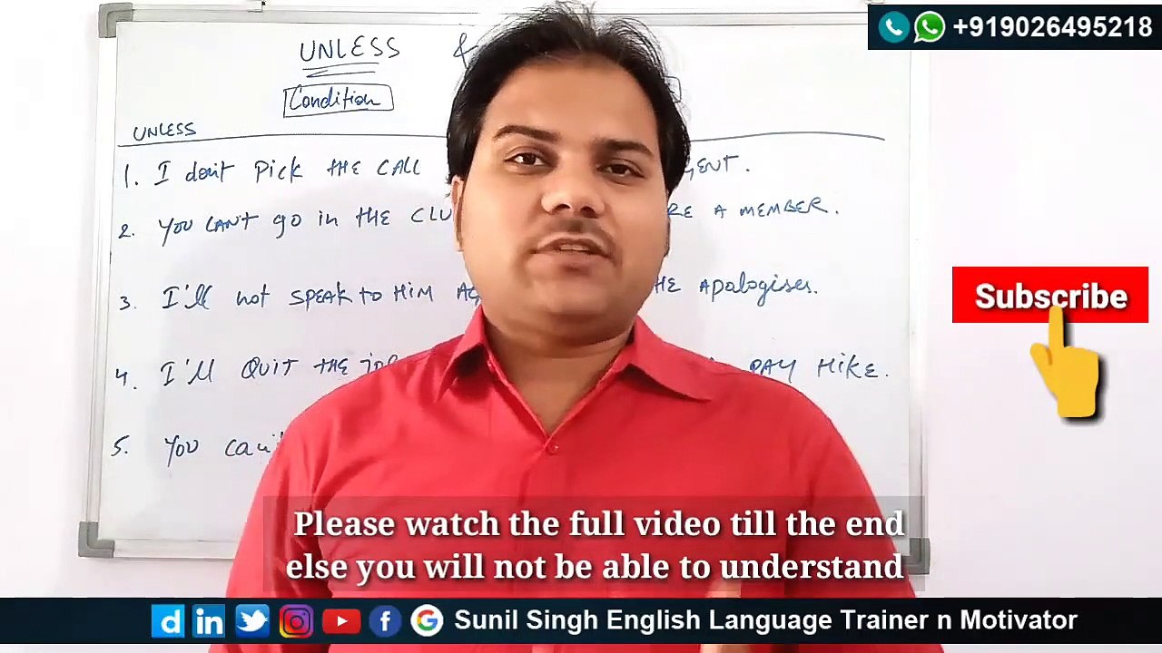 Difference between UNLESS & UNTIL || Use of UNLESS & UNTIL conjunctions in Hindi by Sunil Singh english language trainer and motivator
