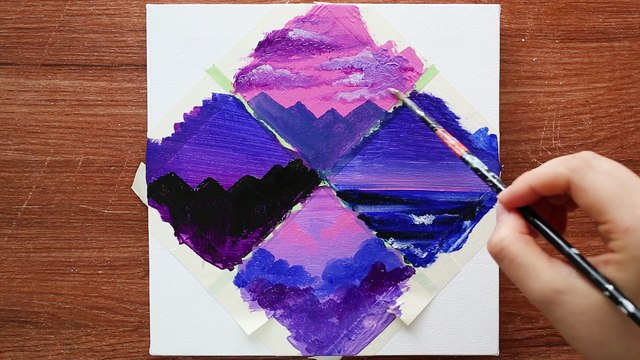4 type Diamond Purple Landscape Acrylic Painting on Mini Canvas Step by Step #7｜Satisfying Demo