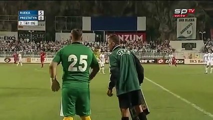 Rijeka - Prestatyn Town - Dave Roberts Goalkeeper nervous