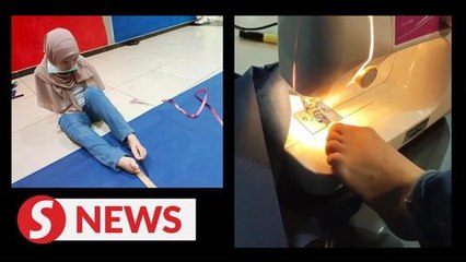 Woman born without arms sews PPE gowns for frontliners