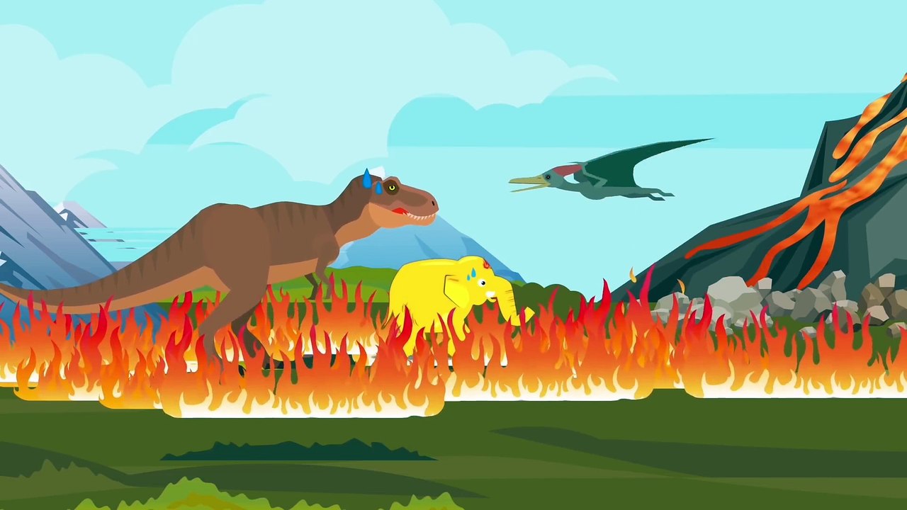 Learn colors Vlog The baby elephant is in crisis. Attack of Tyrannosaurus and volcanic eruption.