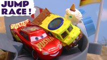 Cars 3 Jump Race with Disney Pixar Lightning McQueen and Hot Wheels Cars with DC Comics Batman and PJ Masks with Funny Funlings in this Full Episode Racing Toy Story for Kids