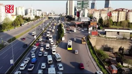 E-5 karayolunda oluşan kilometrelerce araç kuyruğu havadan görüntülendi