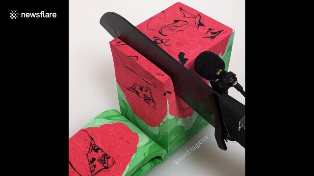 Satisfying ASMR clip with watermelon slices made of SAND