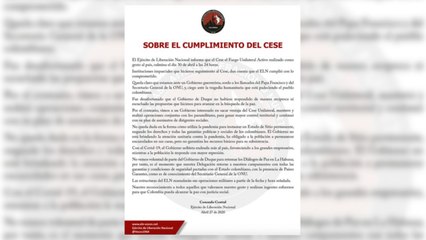 El ELN anuncia que no prorrogará el alto el fuego unilateral