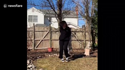 Dizzying! Hilarious montage of woman and ever-twirling dog