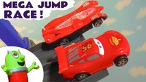 Hot Wheels Race Off Mega Jump Race with Disney Cars Lightning McQueen vs Marvel Avengers with DC Comics Batman and PJ Masks in this Family Friendly Full Episode English