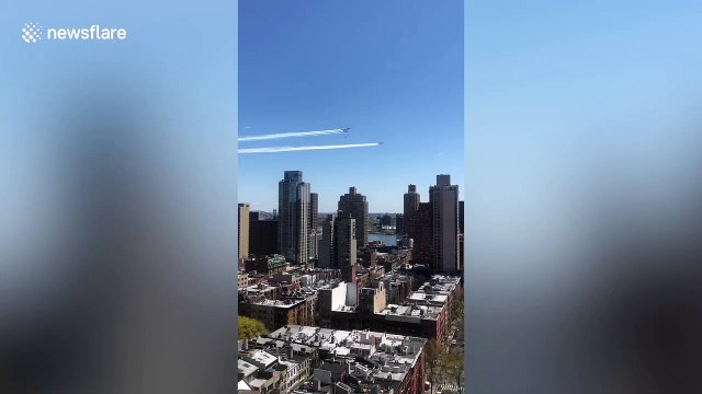 Blue Angels and Thunderbirds fly over New York to salute first responders