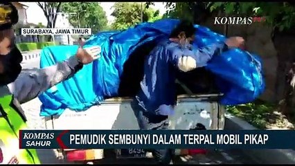Hindari PSBB, Pemudik Ngumpet di Mobil Bak Pakai Terpal