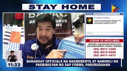 Barangay officials na nagbebenta at namimili ng pagbibigyan ng SAP forms, parurusahan