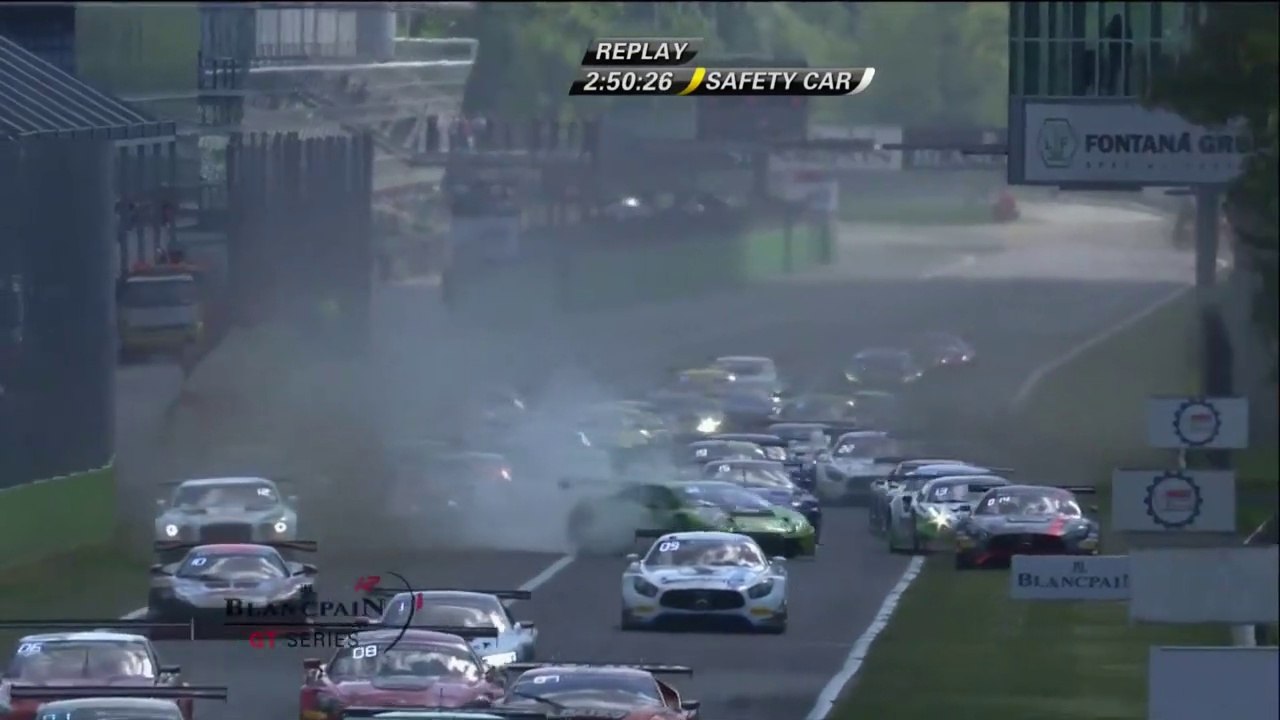 Blancpain Gt Series Monza 2017 Start Massive 16 Car  Crash Pile Up