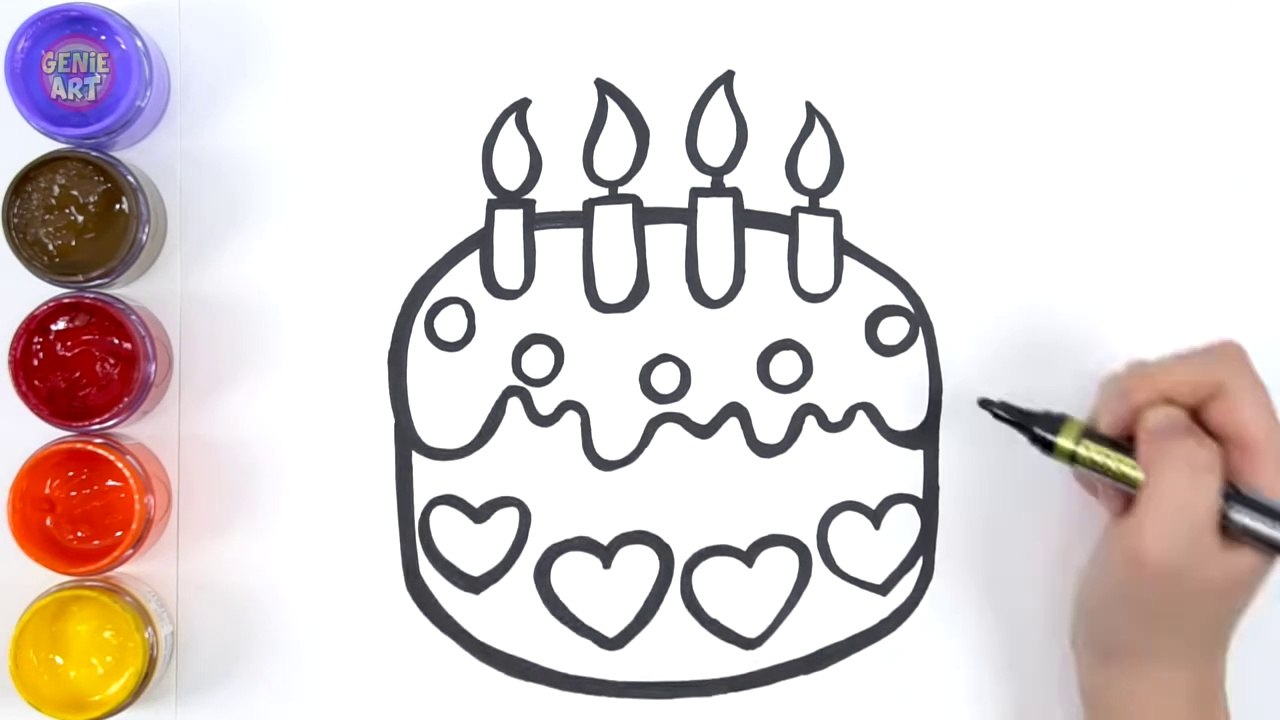 Let's learn to glitter Cake drawing and coloring, painting for kids! - GENiEART -