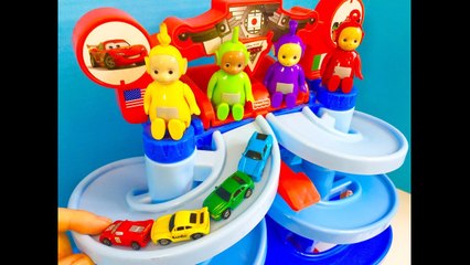 MICRO MINI Rainbow Race DISNEY CARS Ramp Game with TELETUBBIES TOYS-