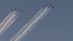 Military jets flyover NYC in formation to thank first responders