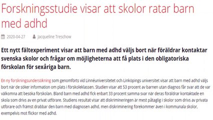 Skolvärldens funkofobiska diskriminering mot barn med ADHD