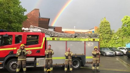 Double rainbow rises over salute to healthcare workers