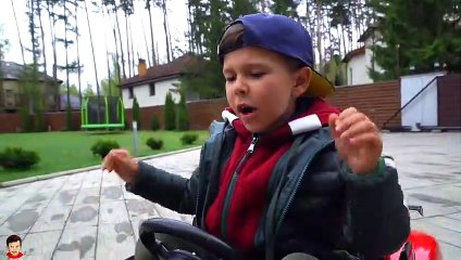 Artem and Lightning McQueen Play with New Toy Power Wheel Police Car - Review Ride On Car