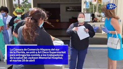 Cámara de Comercio Hispana del sur de la Florida, se unió a Art Deco Supermarket para entregar comida a los trabajadores de la salud del Jackson Memorial Hospital