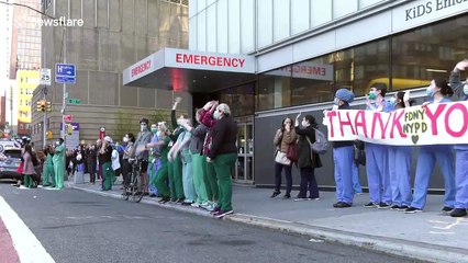 Nurses Cheer and Cry as FDNY and NYPD Thank Them Outside of NYU Langone