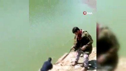 2 gün önce kaybolan keçi barajda bulundu, halatla kurtarıldı