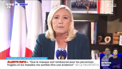 Marine Le Pen considère que "voter une loi d'urgence sanitaire pour deux mois, c'est trop (...) il faut que ça dure un mois ou 3 semaines"