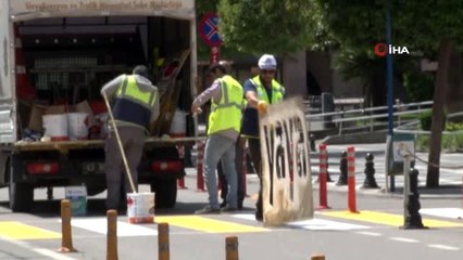 Sokağa çıkma kısıtlamasında yol şeritleri yenilendi