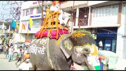 Indian prime minister impersonator rides elephant while broadcasting messages about COVID-19
