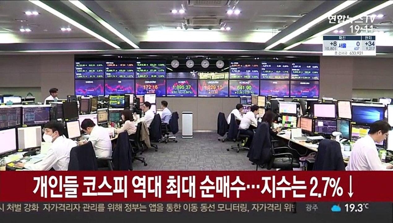 개인들 코스피 역대 최대 순매수…지수는 2.7%↓