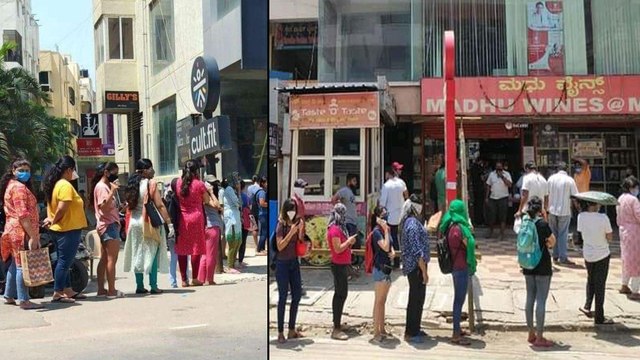 Women Waiting In Queue In Front Of Wine Shops , Pics Viral