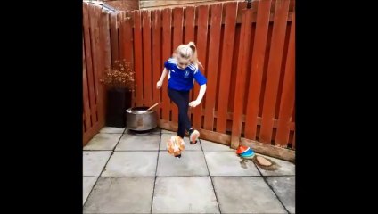 Young girl keepie-up skills