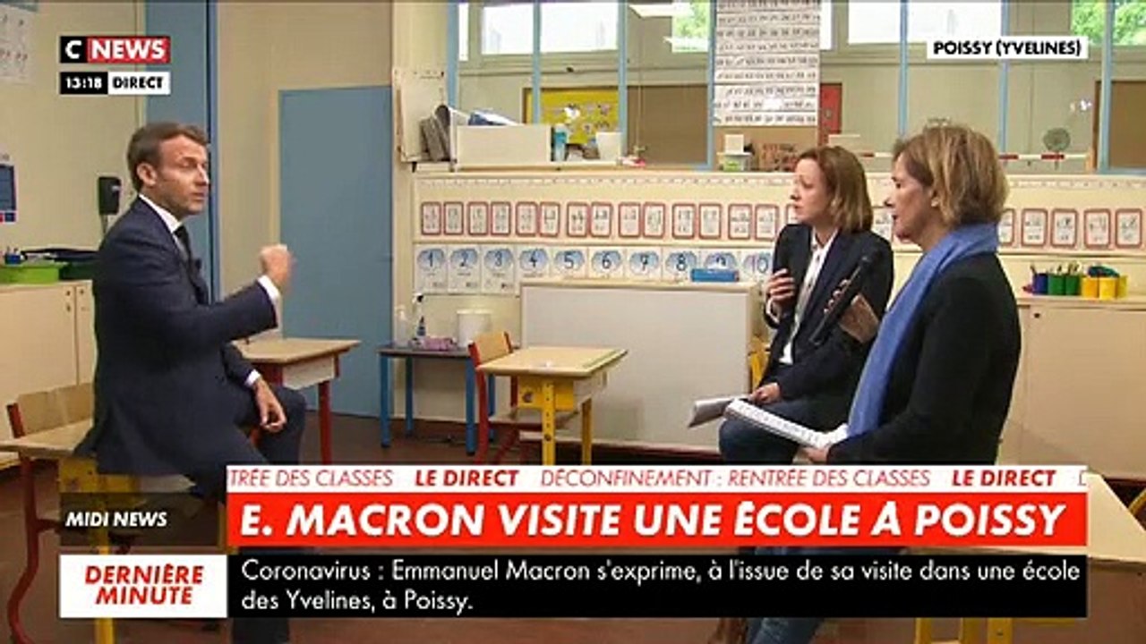 Coronavirus - Revoir l'intégralité de l'intervention surprise du Président Emmanuel Macron depuis une école de Poissy, dans les Yvelines pour évoquer la rentrée des classes du 11 mai