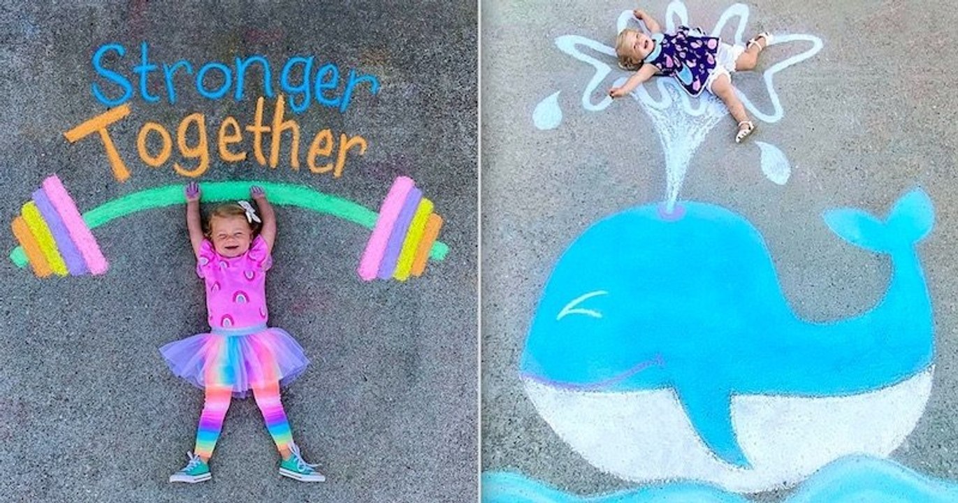 Confinée, cette famille met en scène ses enfants dans des paysages dessinés à la craie