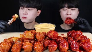 ASMR SPICY FRIED CHICKEN & SWEET CHICKEN EATING SOUNDS MUKBANG 뱀파이어 치킨 먹방ASMR MUKBANG |SUB|