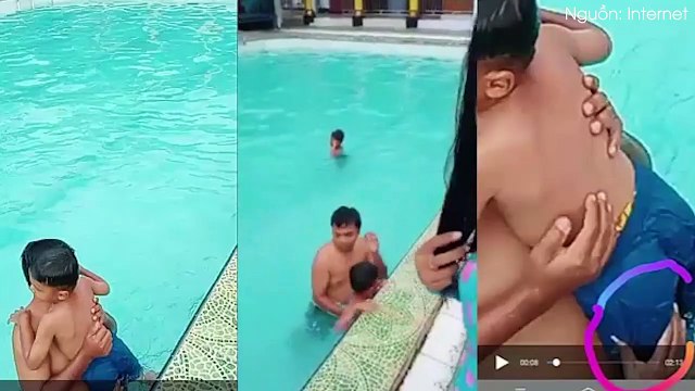 Clip con trai đang học bơi bỗng nhiên kêu cứu, bố vội bế lên thì thấy một thứ khiến người xem lạnh gáy